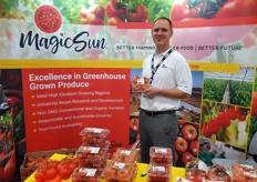 Tony Otto of Magic Sun. Their new product this season is the organic beefsteak in 2-pack clamshell. He said their growing region in Central Mexico has been unaffected by bad weather. Additionally, they grow in greenhouses so their product has extra protection.